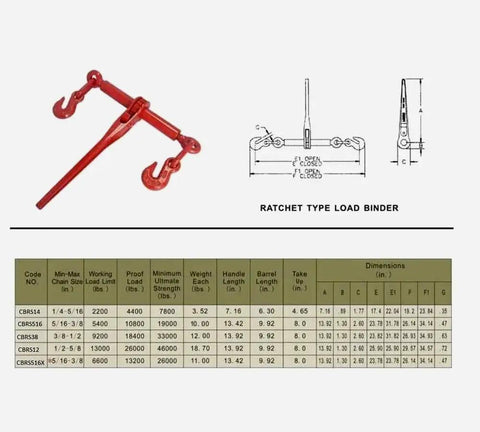 4 Pack Heavy Duty Ratchet Lever Load Binder With Grab Hooks For Three Eighths To One Half Inch Chain 9200 Lbs Working Load Limit