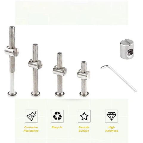 Heavy Duty 49 Pieces M6 Hex Socket Head Cap Screw And Barrel Nut Assortment Kit With Wrenches showing various bolts and a wrench.