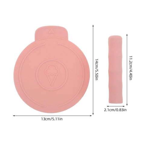 Two Pack Silicone Ice Cream Maker Sleeves Compatible With Ninja Creami Series shown with dimensions in pink