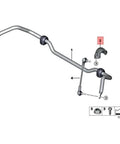 Diagram of front stabilizer link bracket replacement for cars 2014-2020, part number 33506861149, showing ABS mount and components.