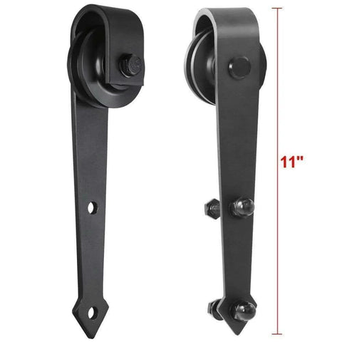 Arrow Shape Carbon Steel Barn Door Rollers Set For Top Mount Sliding Doors Durable Pair With Adjustable Positioning, 11 inch height