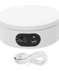 Luxshiny Electric Jewelry Rotating Turntable Display Stand with USB cable and control buttons for smooth auto-spin action.
