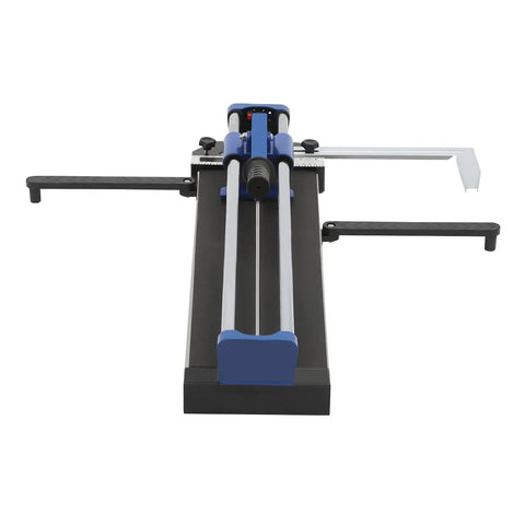 24Inch Heavy Duty Manual Tile Cutter For Porcelain And Ceramic Slabs Featuring Tungsten Alloy Score Wheel viewed from front with dual steel rails.