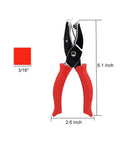 Square Hole Paper Punch 3 Sixteenth Inch Handheld Puncher With Red Soft Grip Handle and 3/16 inch measurement chart