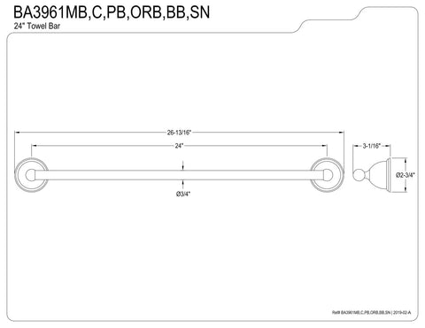 Diagram of Restoration 3-Piece Towel Bar Set In Polished Brass With Towel Bar, Towel Ring, And Toilet Paper Holder For Traditional Bathroom Hardware
