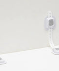 White upgraded no drill furniture wall anchors for baby proofing and child safety, 4 pack cabinet strap locks with adhesive plates.