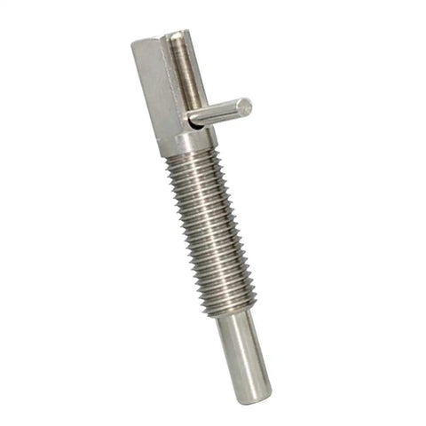 Heavy Duty Stainless Steel Retractable Indexing Plunger Pin With L Handle for Bullseye Workholding Jigs and Fixtures, side view.
