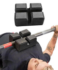 Half To One Board Bench Press Block For Your Home Gym Adjustable Press Aid To Boost Your Bench Press Strength And Reps Durable Fitness Accessory For At Home Workouts And Personal Training in use with person demonstrating use on bench press bar.