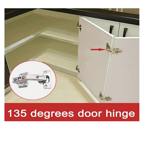 Knockout DTC 135 Degree Corner Cabinet Hinge Replacement For Bifold Doors Sweet Fix For Blind Corners, shown on kitchen cabinet.