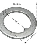 Front view metal trailer spindle washer for 1.5-in tongue; OD 2.21 in, ID 1.53 in.