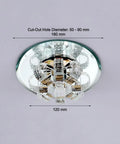 iumLeap Recessed Lighting Housing Trim Kits Crystal Glass Ceiling Downlight Aisle Spotlight showing diameter measurements and design.