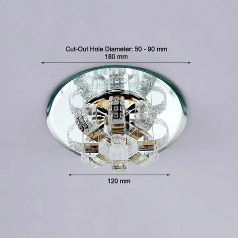 iumLeap Recessed Lighting Housing Trim Kits Crystal Glass Ceiling Downlight Aisle Spotlight showing diameter measurements and design.