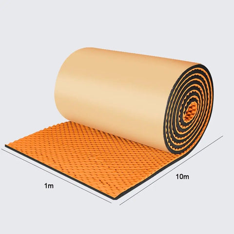 Blue Egg Crate Acoustic Foam Roll That Slays Noise, showing orange foam texture, 1m x 10m, used for soundproofing.