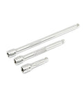 Extension bars from 18 Piece 1/4 Inch 90-Tooth Ratchet And Drive Tool Set with EVA Foam Tray, chrome finish, knurled for non-slip grip.