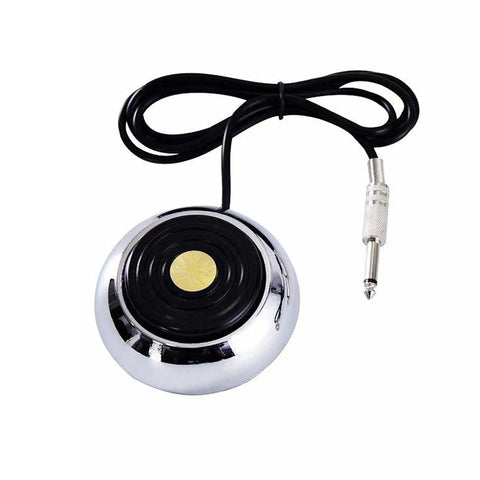 Round stainless steel tattoo foot pedal with 360 degree switch and 5 inch clip cord for tattoo machine power supply, heavy duty foot switch.