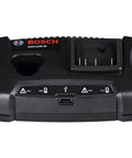 GAX1218V 30 18V 12V Dual Bay Lithium Ion Battery Charger With USB Port shown with charging slots and USB port.