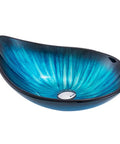 Modern Oval Glass Vessel Sink With Blue Line Stripes, Slick Countertop Washbasin Built On Badass Toughened Glass, 21.6x14.9 inches.