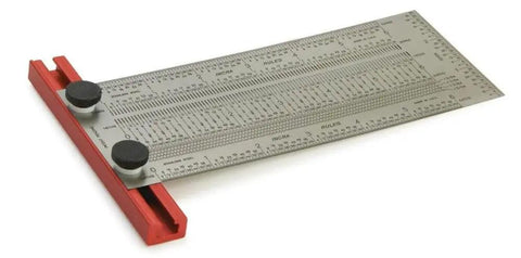 Six Inch Precision Marking T Rule A No Fuss Handy Tool That Feels Like A Quick Setup Versatile Alternative To A Traditional Square With Micro Fine Marking Holes And Instant Scale Alignment For Woodworking Projects, metal ruler on red base