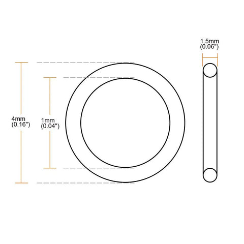 Silicone O Rings 4mm OD 1mm ID 1.5mm Cross Section VMQ Seal Gasket Pack Of 30 White For Compressor Valves And Pipe Repair Waterproof And Heat Resistant O Ring Set, dimension diagram