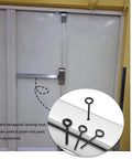 15 Piece Black Hex Dogging Key Kit With Full Loop For Push Rod Panic Exit Equipment shown with door hardware.