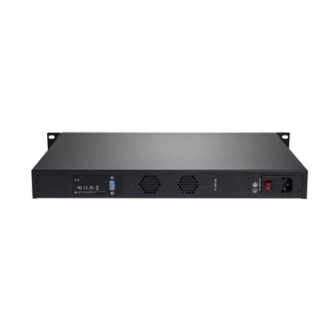Heavy Duty 1U Firewall Router PC With Intel Core I5 4300M Processor Pfsense And Opnsense Compatible Hardware back view showcasing ports and power connector.