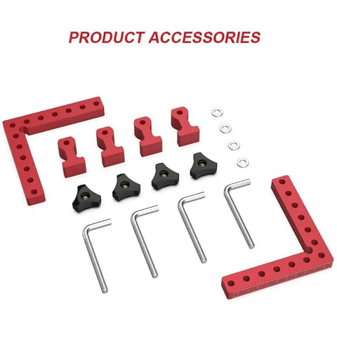 Heavy Duty Woodworking Precision Square L Shaped Jig For Fast Splicing And Panel Alignment Dead Nuts Straight Lines Quick Setup Every Single Time Pro Shop Gear accessory set including red and black pieces with hex keys.