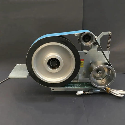 Heavy Duty 750W Brushless Belt Grinder A Real Garage Workhorse Built Tough In Rock Solid Steel Frame showcasing motor and belt design.