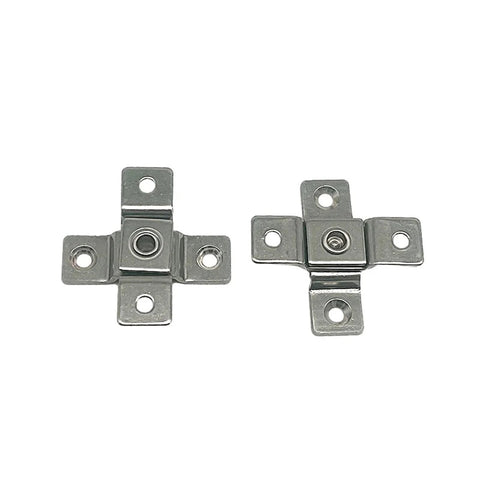Two stainless steel shock absorber hinges with mounting holes, 360° rotation
