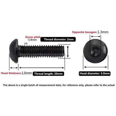 Top Shelf M2 X 20mm Button Head Socket Cap Screws 50 Pack Grade 109 measurements with dimensions and details shown.