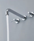 Wall Mount Tub Filler Chrome Faucet With Brass Construction, Double Handles, Ceramic Cartridge, One Half Inch NPT Inlets