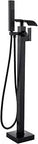 Freestanding Bathtub Faucet Floor Mount Tub Filler Sleek Matte Black With Handheld Shower, brass body, modern design