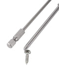 Close-up of bits from 4-In-1 Magnetic Screwdriver Bit Set, 16-Piece With 1/4 Inch Hex Shank next to a screw