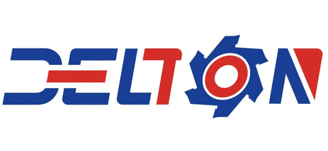 Colorful industrial-themed logo with blue and red elements on a white background