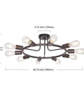 Modern Sputnik Chandelier In Oil Rubbed Bronze 10 Light Mid Century Semi Flush Mount with dimensions