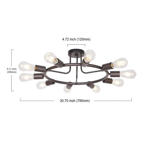 Modern Sputnik Chandelier In Oil Rubbed Bronze 10 Light Mid Century Semi Flush Mount with dimensions