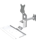 Heavy Duty Monitor Arm And Keyboard Tray Combo Smooth Glide Mechanism showing metal frame with slide out keyboard tray.