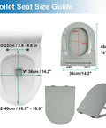 Toilet seat size guide for the Modern Gray D Shaped Toilet Seat Featuring Soft Close Lids And No Fuss Quick Release Design.