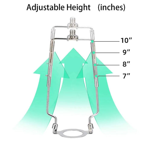 Adjustable Lamp Shade Harp Holder Kit for 7 to 10 inch lamps with three eighths UNO fitter and tall silver bracket.