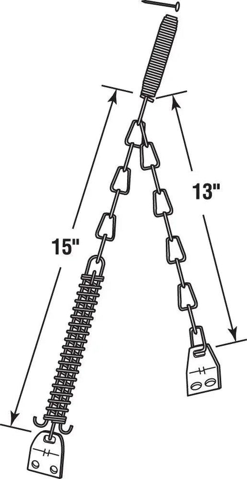 Illustration of K 5141 Storm Door Protector Chain And Spring In Black Finish, Single Pack with dimensions and components.