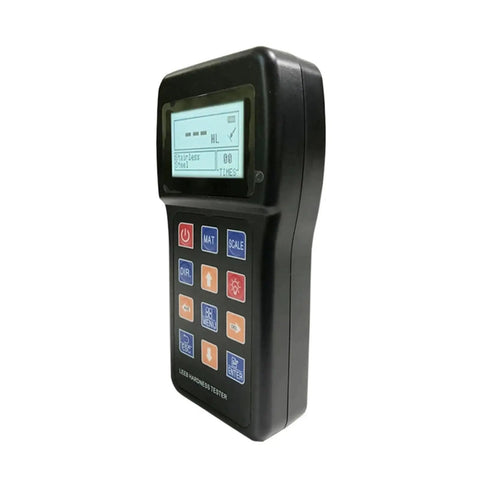 Portable Digital Hardness Tester For Stainless Steel Copper Aluminum Heavy Duty Case Multi Angle Lcd Screen, side view showing LCD and buttons.
