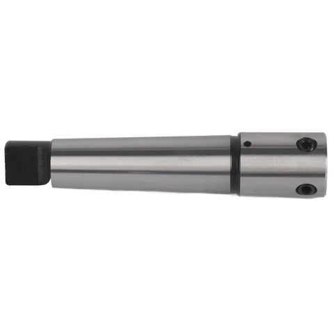 Side view of silver Morse taper arbor sleeve MT4 drill adapter with wrench end