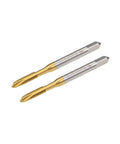 Heavy Hitters M3.5 X 0.6 Spiral Point Plug Tap For Quick Thread Repair, titanium coated, sharp three flute grooves, pack of two.