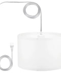 Game Changing Plug In Pendant Light With Adjustable Fifteen Foot Rope Cord And Chill Linen Fabric Shade On Off Switch hanging lamp with clear cord.