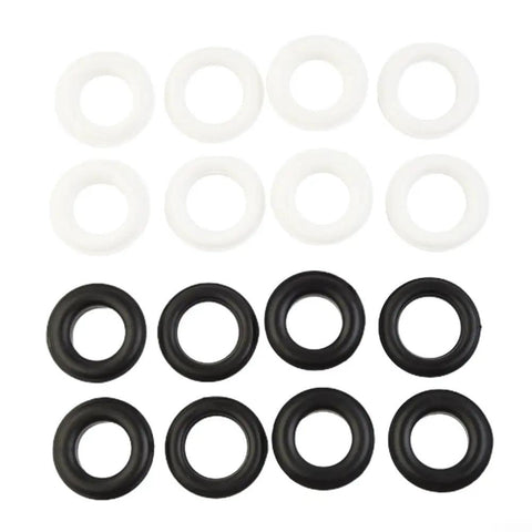 Top Notch Adjustable Plastic Eyelet Fasteners With 15 Millimeter Inner And 28 Millimeter Outer Fit Perfect For Canvas Repair And Fabric Patching In A Hella Strong 50 Piece Kit, featuring 8 black and 8 white eyelet fasteners.