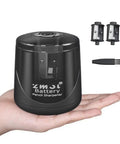 Portable Battery Powered Electric Pencil Sharpener 6 To 8mm For School And Home Use On The Go Black With Three Blades Two Spare Blades Included AA Battery Operated No USB Charging Required black battery pencil sharpener on hand with two spare blades