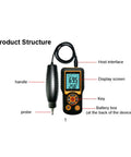 Vibration Meter Tester With Acceleration Sensor Gauge And Digital Split LCD Display, 1201, dual temperature units, probe and handle