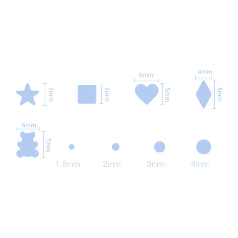Various pattern sizes for One-Handed 2mm Circle Pattern Embosser With Built-In Waste Storage, Easy-Squeeze Punch Tool, shown in light blue.