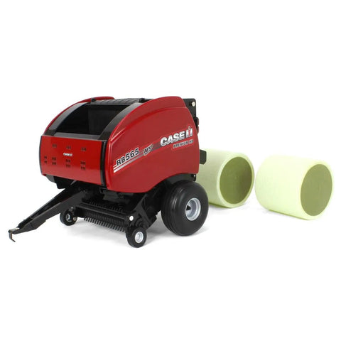 One Sixteenth Scale Case IH RB565 Round Baler Diecast Farm Toy With Two Round Bales, Working Bale Chamber, Rubber Wheels