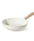 8 Inch White Granite Nonstick Frying Pan Skillet With Heavy Duty Cast Aluminum Induction Base, side view of cream white pan.