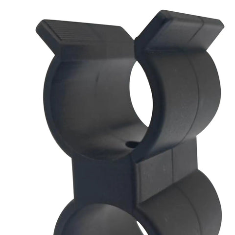 Heavy Duty Double Port Pipe Clamp Clips, 6.25 Cm Long, Fits 22mm And 25.4mm Tubes; black nylon clamp close-up